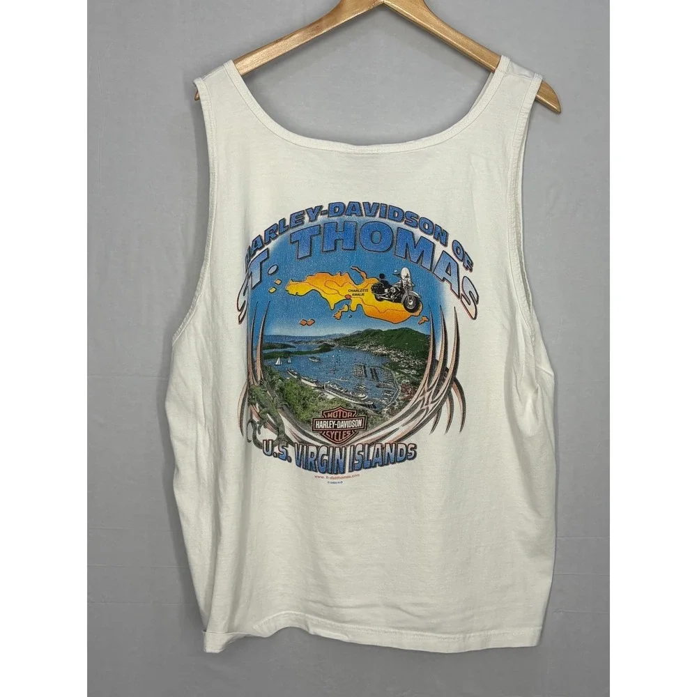 Harley Davidson Virgin Islands US Skull Graphic Tank Mens White XL Vintage‎ 80's